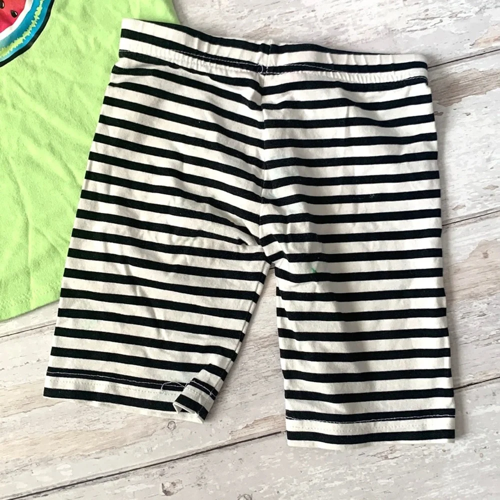 Girls 4T Summer Outfit Green Watermelon Tank Top Black White Shorts Size 4